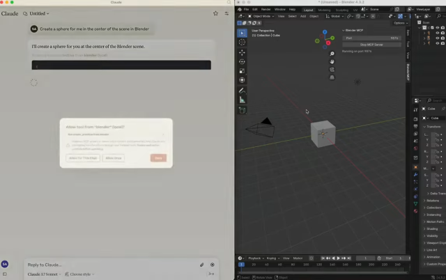 ▲MCP 블렌더 데모 (출처: 유튜브 https://blender-mcp.com/)
