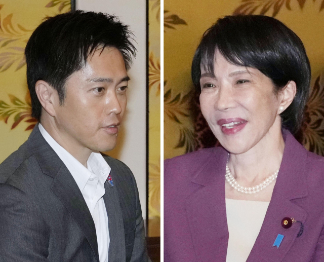 ▲다카이치 사나에 일본 집권 자민당 총재(오른쪽)와 요시무라 히로후미 일본유신회 대표가 오는 21일 연정합의서에 서명할 예정이라고 &lt;교도통신&gt; 등 일본 언론이 보도했다.