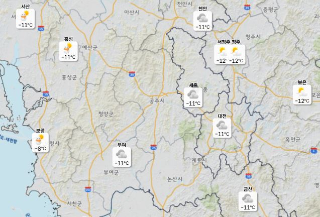 ▲충청권 23일 오전 예상 날씨도 ⓒ기상청