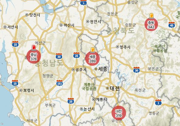 ▲충청권이 22일 황사의 영향으로 대기질이 '매우나쁨' 수준을 기록하고 있다.    </div>

    <div class=