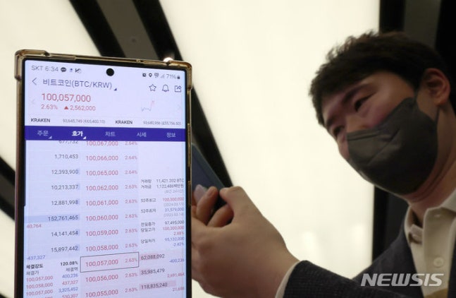 [Seoul=Newsis] Reporter Kim Geum-bo = On the 11th, the domestic Bitcoin trading price exceeded 100 million won as it broke through $74,000, setting a new all-time high. A staff member at the Upbit Lounge in Gangnam-gu, Seoul, is monitoring the real-time trading price of Bitcoin on this day. 2024.03.11. kgb@newsis.com