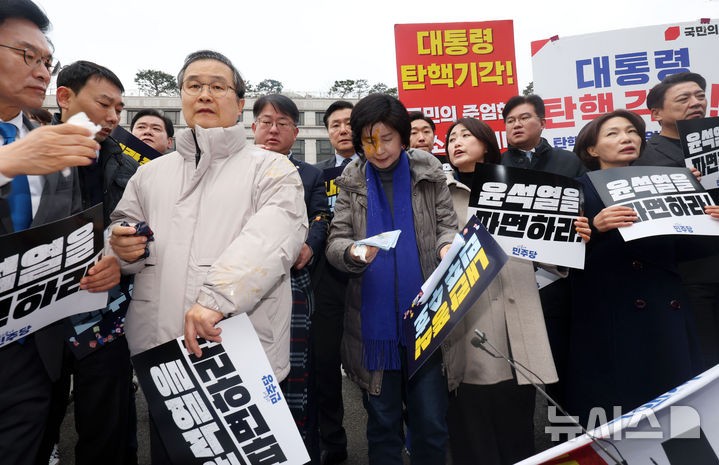 최 대행 "헌재 앞 <b>계란투척</b> 철저히 <b>수사</b>…재발 않도록 시위현장 관리 만...