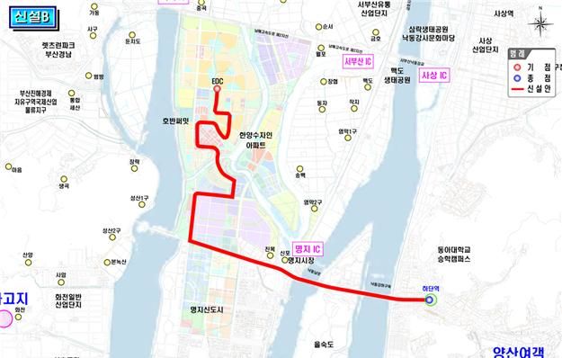 [부산=뉴시스] 부산 강서구 에코델타시티에 투입될 한정면허버스 노선도.(사진=강서구청 제공) 2025.05.08.*재판매 및 DB 금지