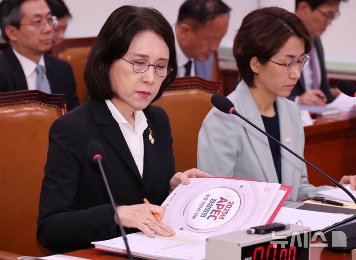 자료 보는 <b>강인선 외교부 차관</b>