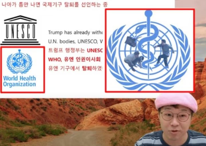 [서울=뉴시스] 인기 유튜버 슈카(본명 전석재)가 인터넷 생방송 도중 고(故) 노무현 전 대통령을 조롱한 합성 WHO(세계보건기구) 로고를 사용해 논란이 일고 있다. (사진 = 온라인 커뮤니티 캡처) 2025.09.