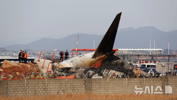 [무안=뉴시스] 지난해 12월29일 오후 전남 무안국제공항에서 발생한 태국발 제주항공 여객기 충돌 폭발 사고 현장 모습.(사진= 뉴시스 DB) 