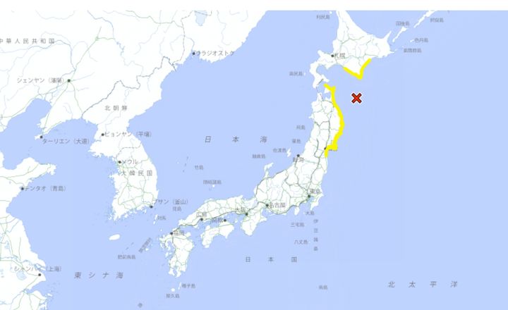 [서울=뉴시스] 12일 일본 북동부 아오모리현 앞바다에서 규모 6.7의 지진이 발생했다.일본 기상청에 따르면 이날 오전 11시44분께 일본 아오모리(青森)현 동쪽 앞바다 북위 40.9도,<a href=