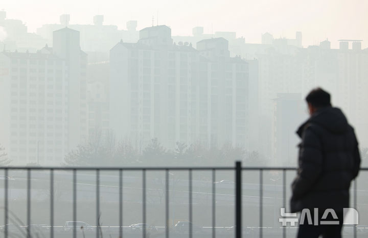 [서울=뉴시스] 황준선 기자 = 수도권에 초미세먼지주의보가 발효된 21일 서울 용산구 노들섬에서 바라본 도심이 뿌옇게 흐리다.2025.01.21.