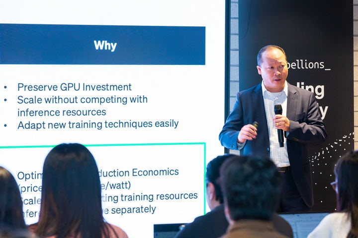 [서울=뉴시스] 지난 10월 리벨리온에 합류한 마샬 초이 최고사업책임자(CBO)가 리벨리온 미디어데이에서 발표하는 모습. (사진=리벨리온 제공) *재판매 및 DB 금지