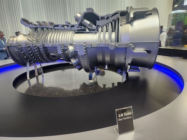 [라스베이거스=뉴시스] 6일(현지시간) 라스베이거스 컨벤션 센터 웨스트 홀 CES 2026 두산그룹 부스에 전시된 가스터빈 모형 모습.(사진=이창훈 기자) 2026.01.06  *재판매