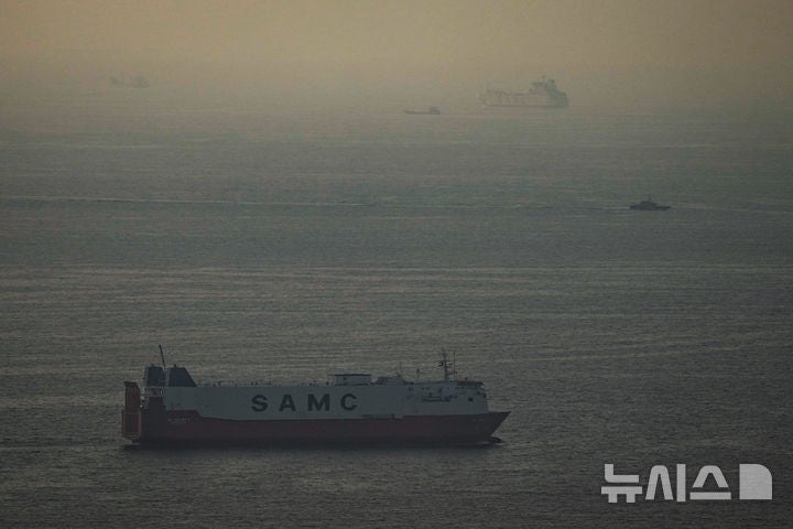 [AP/뉴시스] 19일 호르무즈해협 위쪽의 아랍에미리트연합 페르시아만 수역에 있는 화물선 모습 
