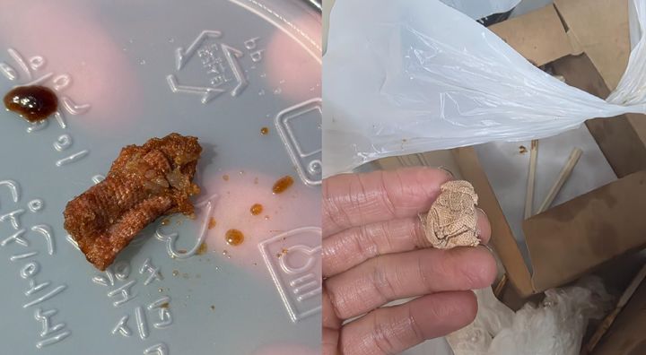 [서울=뉴시스] 지난 22일 단체 주문을 받았던 한 자영업자는 '이물질'이 발견됐다는 이유로 환불 요청을 받아 큰 손해를 입었다고 밝혔다. 확인 차 음식을 회수한 결과, 해당 이물