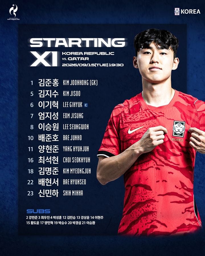 엄지성·배준호·<b>양현준 선발</b>…<b>이민성호</b>, 카타르전 명단 발표[나고야AG]