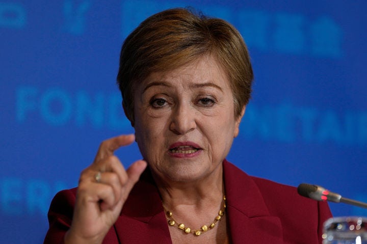 Kristalina Georgieva, Managing Director, International Monetary Fund (IMF) speaks at a briefing at the conclusion of the