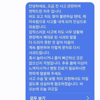 "차 괜찮으니 안전운전하세요"…빗길 추돌 사고 피해 차주의 배려