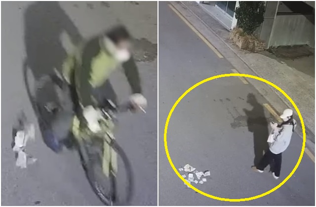 지난 2월 27일 밤 9시쯤 경남 하동군의 한 골목길에서 자전거를 탄 남성이 떨어뜨리고 간 현금 122만원을 고등학교 1학년 여학생이 발견해 경찰에 신고했다. 경찰청 유튜브 영상 캡처