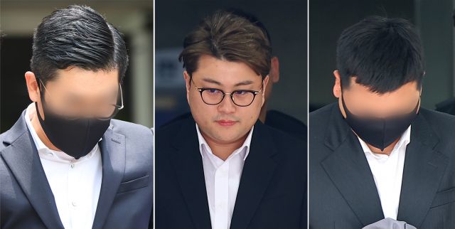 지난 24일 구속된 김호중(가운데)과 소속사 이광득 대표(왼쪽) 및 전모 본부장. 연합뉴스