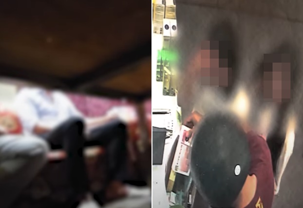 31일 JTBC가 공개한 유흥업소 업주 2명과의 인터뷰 영상. 이들은 10대 여학생 2명을 유인해 자신이 운영하는 업소에서 성매매 등을 시킨 혐의를 받는다. 오른쪽은 한 매장 CCTV에 포착된 피해 여학생들의 모습.