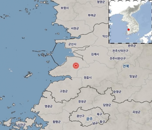 12일 오전 전북 부안군 남남서쪽 4km 지역에서 발생한 지진. 기상청 제공