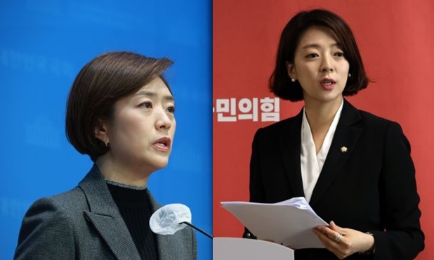 고민정(왼쪽) 더불어민주당 의원과 배현진 국민의힘 의원. 연합뉴스