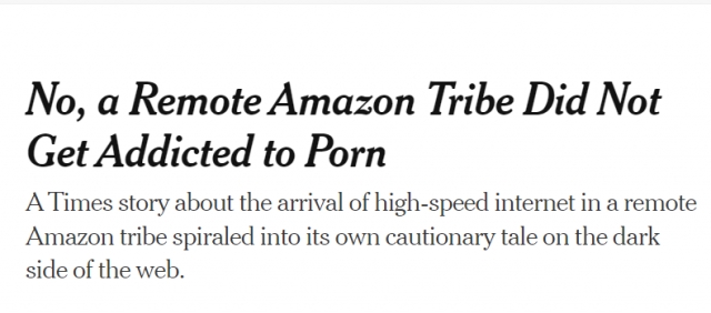 마루보족이 포르노 중독이란 가짜 뉴스에 반박하는 NYT 기사. NYT 캡처