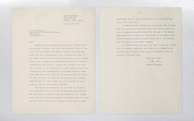 아인슈타인이 1939년 루스벨트 전 미국 대통령에게 쓴 편지. 연합뉴스