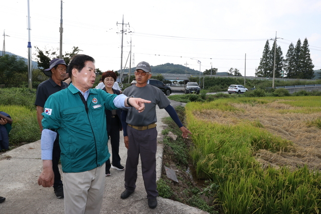 Gong Young-min, the mayor of Goheung, is conducting on-site inspections to prevent the spread of rice sheath blight. Provided by Goheung County