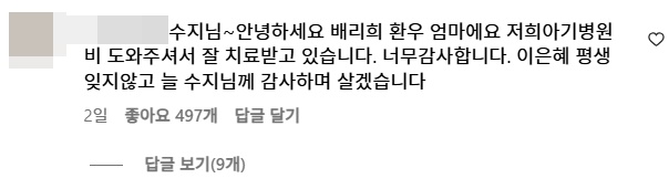 A씨가 수지 인스타그램에 남긴 댓글. 수지 인스타그램