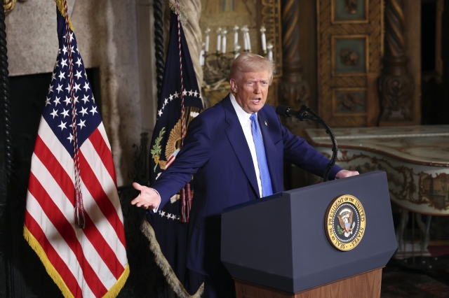 On the 18th (local time), U.S. President Donald Trump holds a press conference. AP Yonhap News