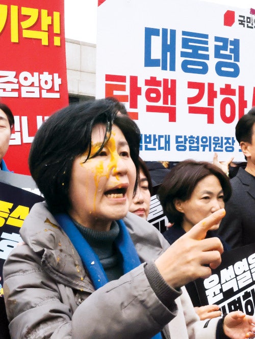 野<b>의원</b>들, 계란 테러·<b>폭행</b> 당해… 경찰, <b>헌재</b> 앞 진공상태 앞당겨