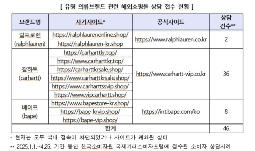 해외 사기 홈페이지 주소.한국소비자원 제공