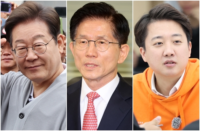 왼쪽 사진부터 이재명 더불어민주당 후보, 김문수 국민의힘 후보, 이준석 개혁신당 후보. 공동취재사진, 뉴시스