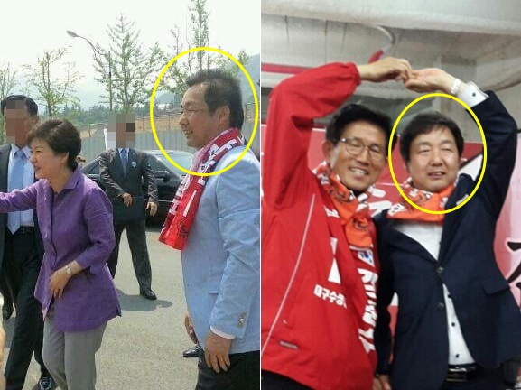 김동렬 회장이 과거 박근혜 전 대통령, 김문수 후보 등과 촬영한 사진. 김 회장은 박 전 대통령은 물론이고 홍준표 후보, 김문수 후보 등을 지지하며 보수 진영에서 오랜 기간 활동한 인물이다. 김 회장 페이스북 캡처 