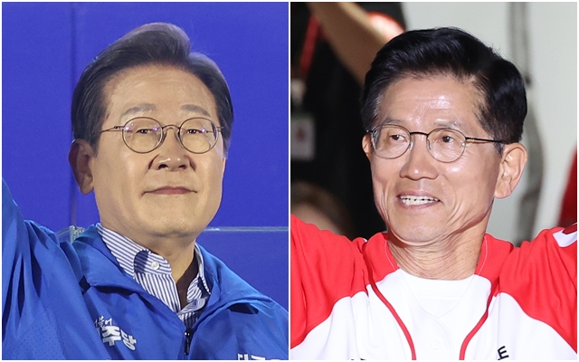 이재명 더불어민주당 대선 후보(왼쪽 사진)과 김문수 국민의힘 후보. 연합뉴스