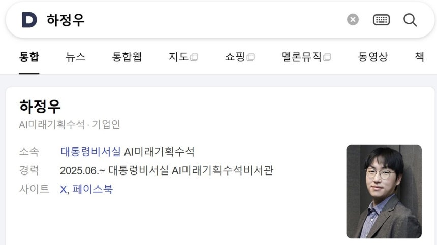 다음 포털에 '하정우'를 검색했을 때 나오는 모습. 다음 캡처