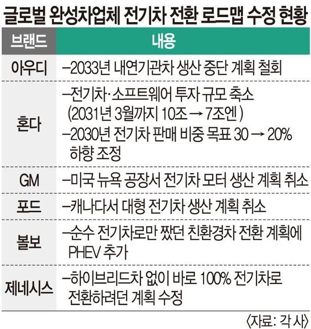 “엔진 못 잃어”… 완성차업계 전기차 대전환 로드맵 다시 쓴다