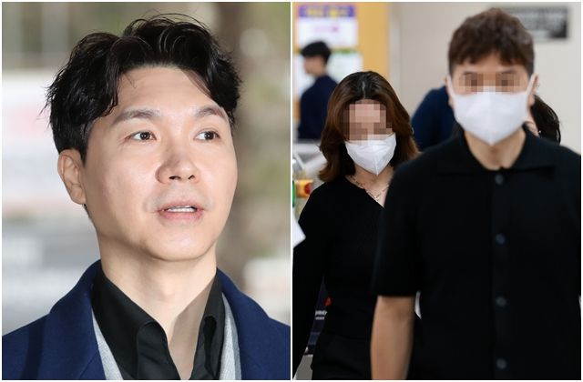 방송인 박수홍.오른쪽 사진은 박수홍의 출연료 등을 횡령한 혐의를 받는 친형 박모씨와 배우자 이모씨.뉴시스