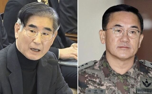 김용현(사진 왼쪽) 전 국방부 장관과 여인형 전 방첩사령관.연합뉴스
