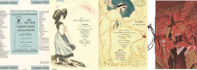 ‘미식가의 메뉴판’은 음식 선택을 돕는 메뉴판을 통해 음식 문화사 정리를 시도한 독특한 책이다.왼쪽부터 1970년대 식당 이용객의 세밀한 경험을 담은 메모가 빼곡히 담긴 미국 뉴욕 투리노 피자 메뉴판,20세기 전