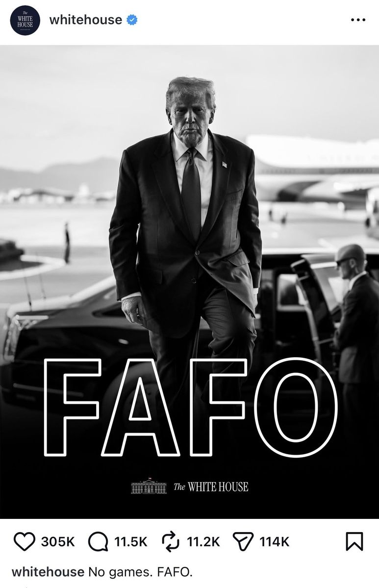 마두로 체포 당일 SNS에 올라온 '까불면 다친다' 게시글. 백악관 인스타그램 캡처