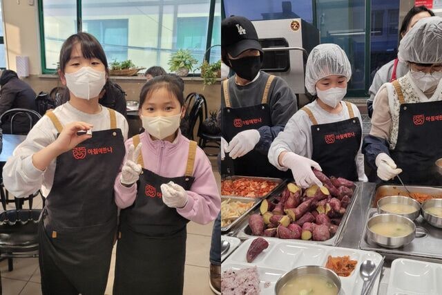 어린 자매의 봉사, 노숙인 아침에 온기를 더하다