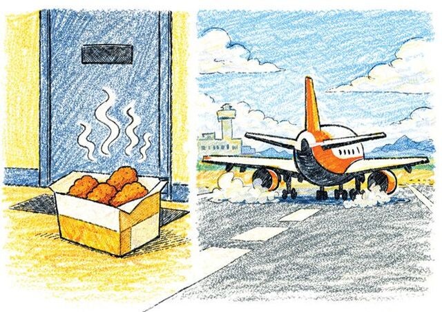 [관제탑 창 너머] 현관 앞 치킨과 활주로 옆 비행기