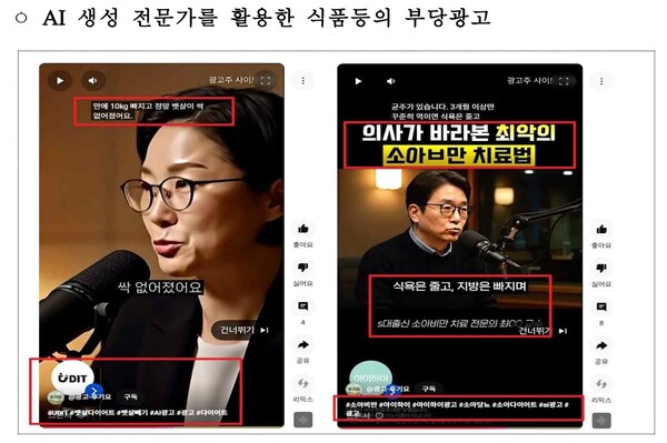 ▲정부가 10일 발표한 AI 생성 전문가를 활용한 식품 등의 부당광고.