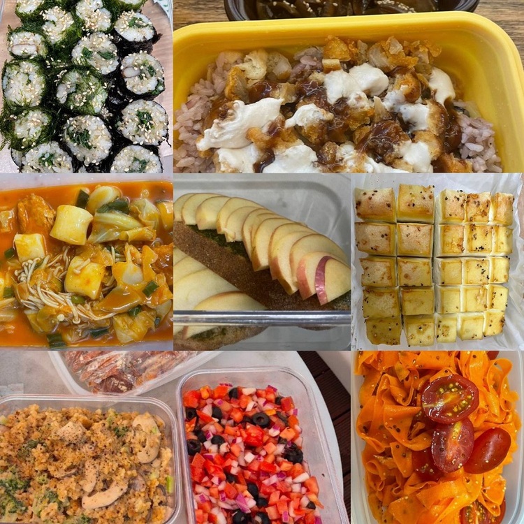 비건 요리는 맛없다는 편견을 박살내는 야무진 도시락 모음. 논문 「페미니스트의 비건 되기 경험 연구 : 지속가능한 페미니스트의 실천적 연대를 위해」를 쓴 비화는 페미니스트이자 7년 전부터 비건 실천 중이다. (비화 