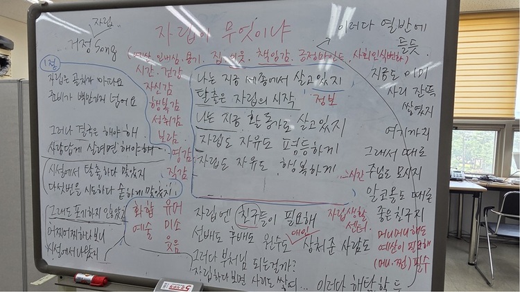‘마이웨이싱어즈’ 합창단이 ‘자립이란 무엇인가’라는 나은 님의 질문에 쏟아낸 이야기들. 이 이야기가 「자립송 1」이 되었다. 「자립송 1」은 15년 동안 시설에서 거주, 5번의 탈출 시도 끝에 2006년 자립하기까지