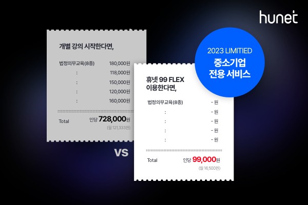 <b>휴넷</b>, 중기 전용 직원교육 '99 플렉스' 선봬… 9만 9천원으로 무제한 이용