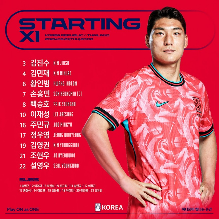주민규 A매치 데뷔·<b>이강인 벤치</b>…<b>황선홍</b>호, 태국전 선발 명단 발표