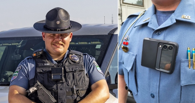 A photo of American police officers using the Galaxy Z Flip series with a body cam. /Photo: Samsung Electronics