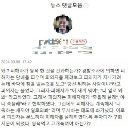 가해자 백모씨의 부친 A씨가 아들의 범행을 다룬 기사에 남긴 댓글 내용. /사진=네이버 댓글 캡처