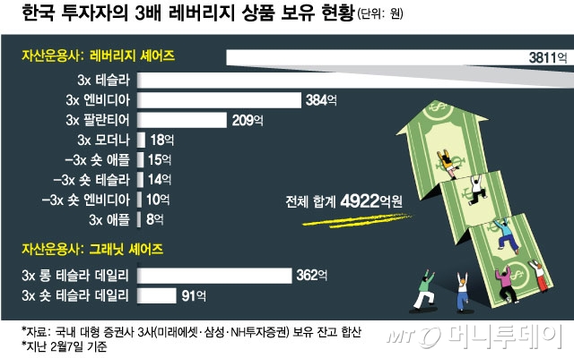 한국 투자자의 3배 레버리지 상품 보유 현황/그래픽=최헌정